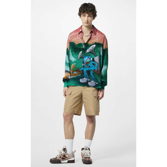 Louis Vuitton LV Unisex Skate Sneaker Brown Mesh Python-Like Embossed Leather Double Laces Rubber