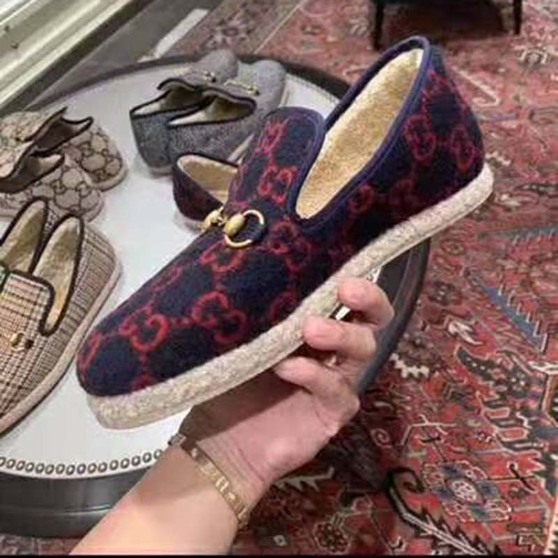 Gucci Unisex GG Wool Loafer in Blue and Red GG Wool