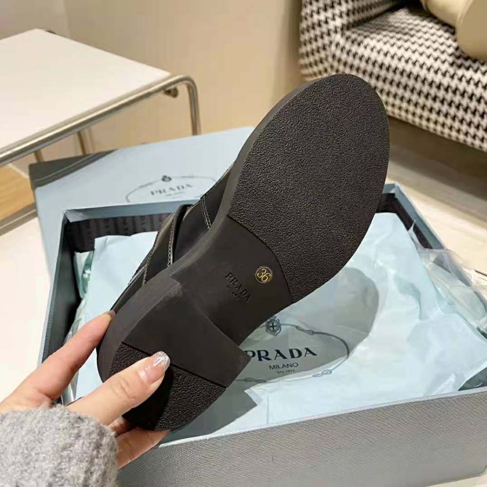 Prada Women Brushed-Leather Mary Jane T-strap Shoes-Black