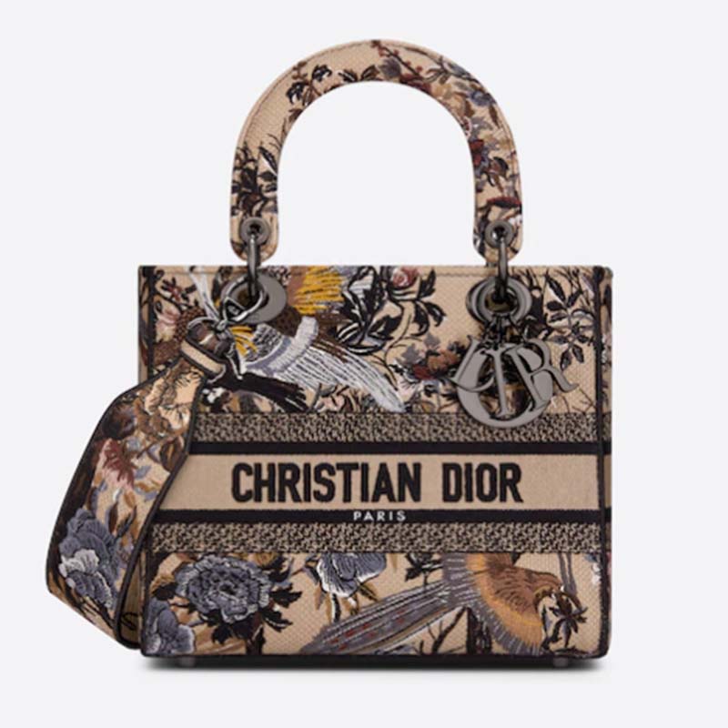 Dior Women CD Medium Lady D-Lite Bag Beige Multicolor Dior Jardin D’Hiver Embroidery