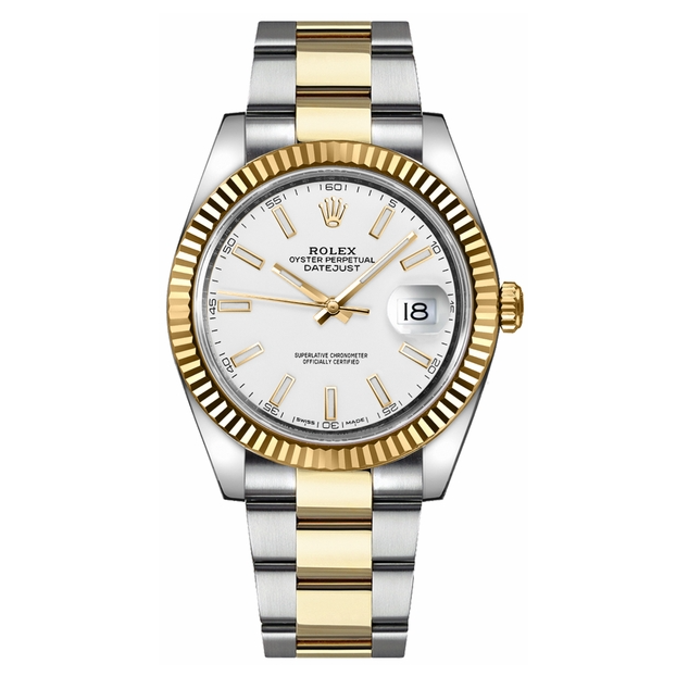 Rolex Datejust White Dial Men's Gold & Steel 41mm