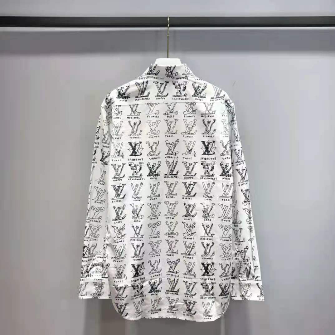 Louis Vuitton Women Placed Graphic Shirt LV Cartoons Cotton Regular Fit-White