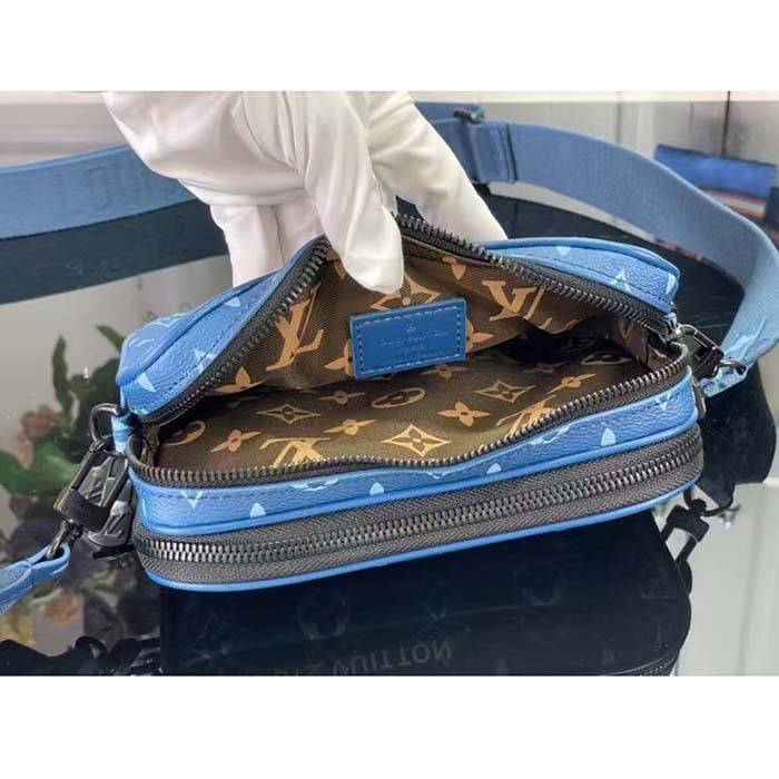 Louis Vuitton LV Unisex Nano Alpha Atlantic Blue Monogram Coated Canvas Cowhide Leather