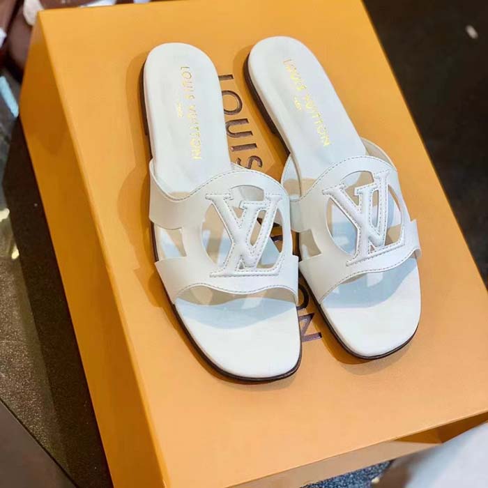 Louis Vuitton LV Unisex Isola Flat Mule White Calf Leather Circle Signature