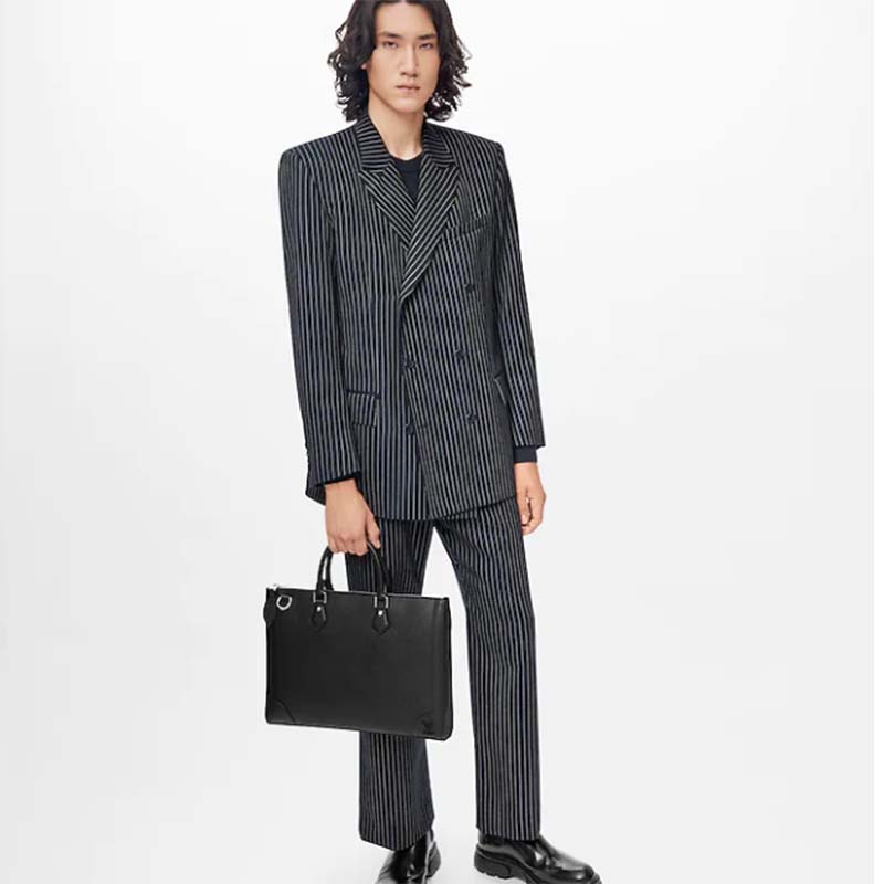 Louis Vuitton LV Unisex Slim Briefcase Black Taiga Cowhide Leather