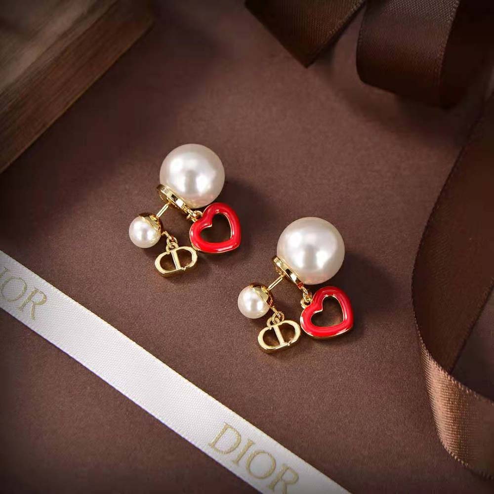 Dior Women Tribales Earrings Gold-Finish Metal with White Resin Pearls