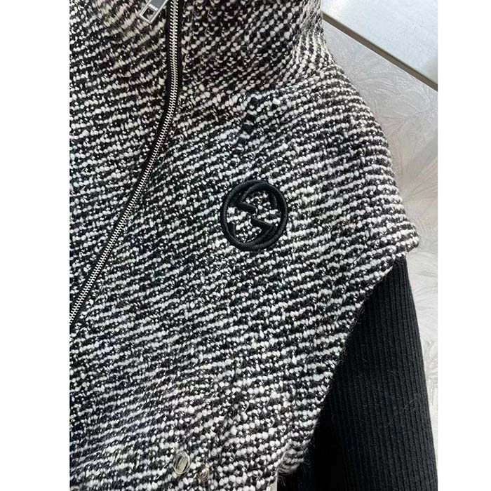 Gucci GG Women Bouclé Wool Jacket Interlocking G High Neck Dropped Shoulder