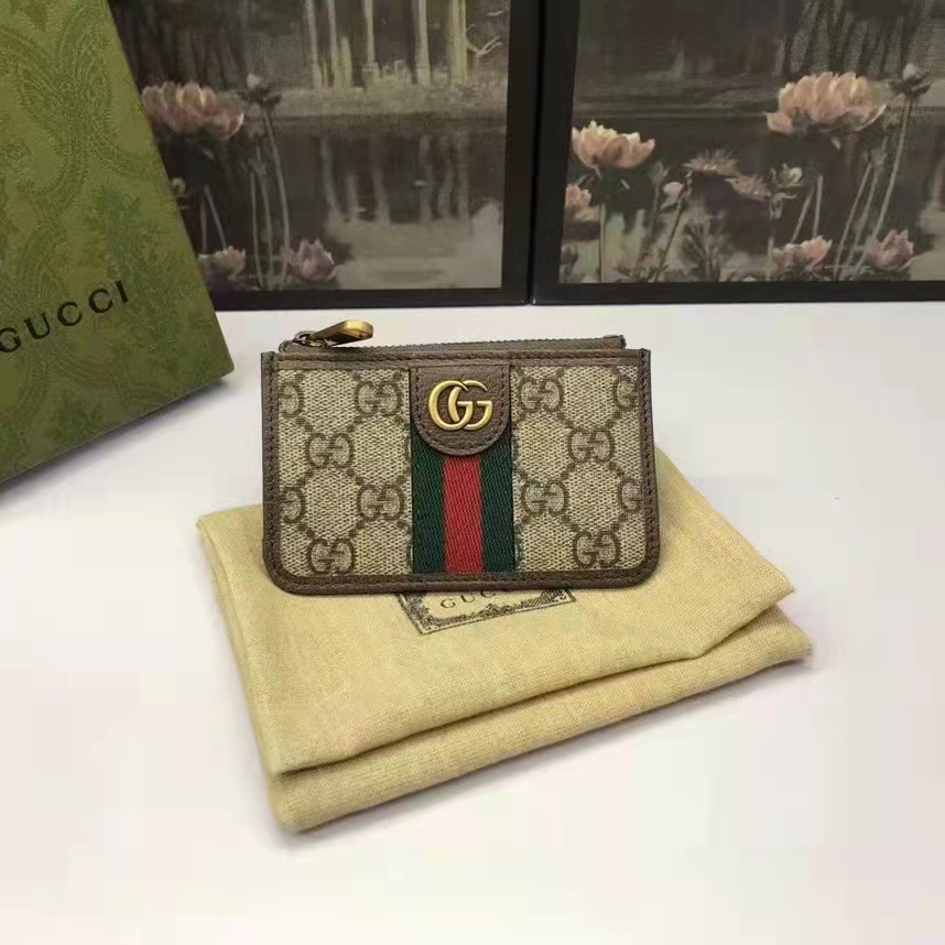 Gucci Unisex GG Ophidia Card Case Beige Ebony GG Supreme Double G