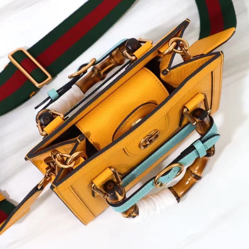 Gucci GG Women Diana Mini Tote Bag Yellow Leather Double G