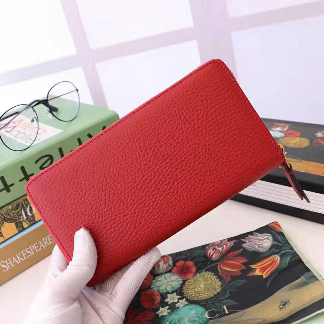 Gucci GG Unisex Leather Zip Around Wallet in Hibiscus Red Leather