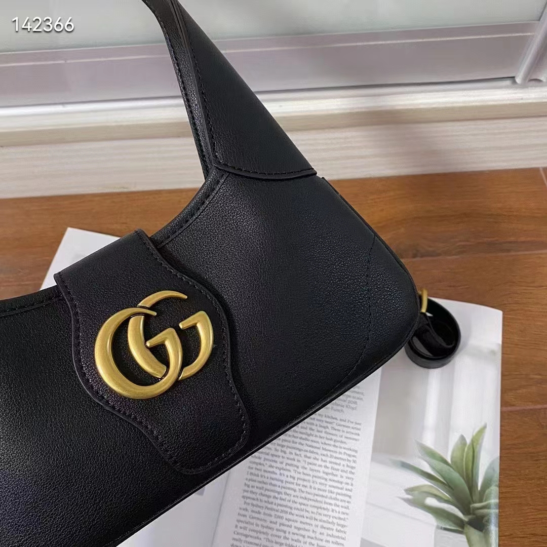 Gucci Women GG Aphrodite Small Shoulder Bag Black Soft Leather Shiny