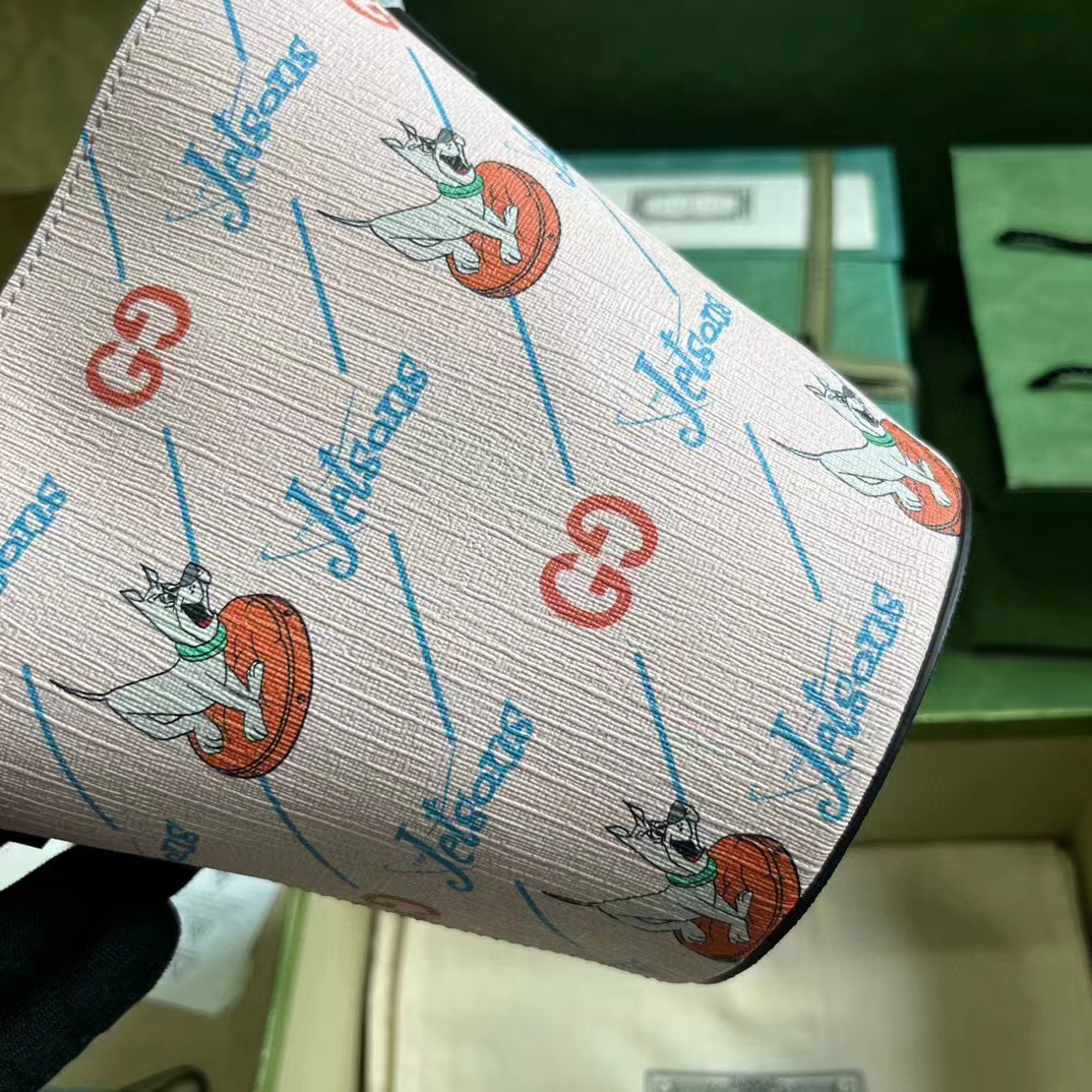 Gucci Unisex Printed Bucket Bag GG The Jetsons Print Pink Blue Supreme Canvas