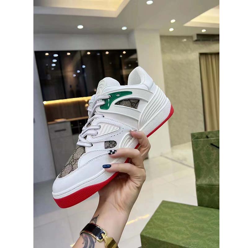 Gucci Unisex GG Basket Sneaker Interlocking G Beige Ebony GG Supreme Canvas