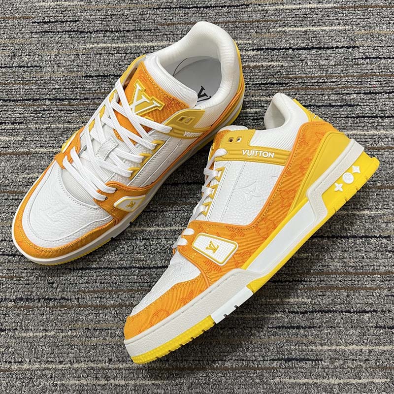 Louis Vuitton Unisex LV Trainer Sneaker Yellow Monogram Denim Monogram Embossed Grained Calf