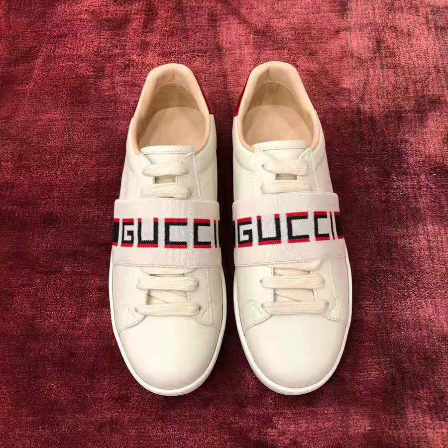 Gucci Unisex Ace Sneaker with Gucci Stripe in White Leather Rubber Sole