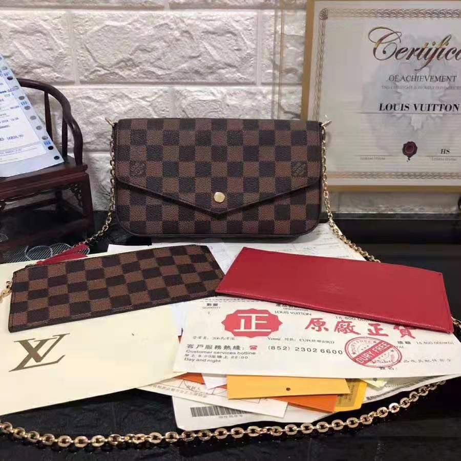 Louis Vuitton LV Women Félicie Pochette in Damier Ebene Coated Canvas-Brown