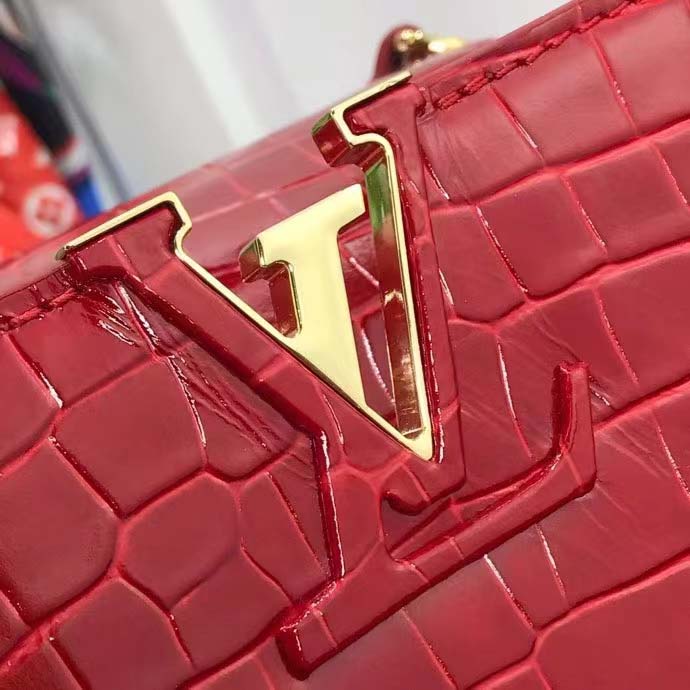 Louis Vuitton LV Women Capucines BB Handbag Red Crocodilien Brillant Savoir Faire