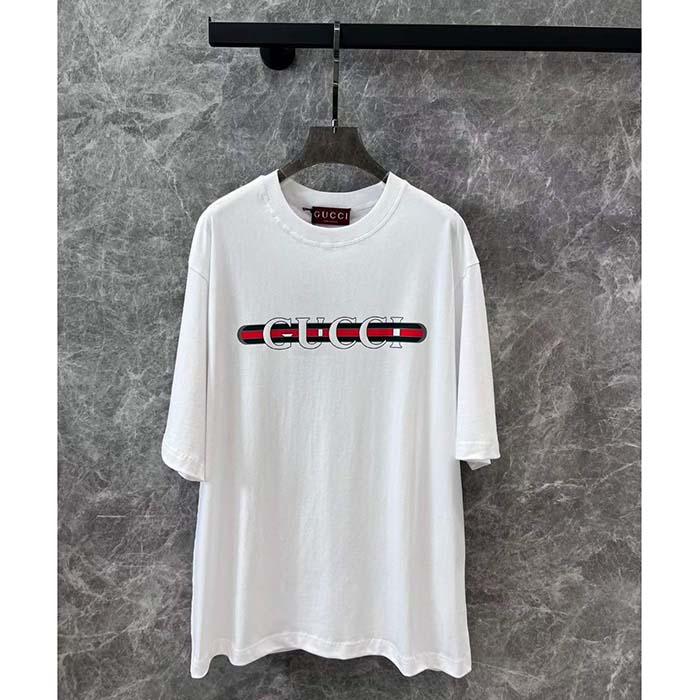 Gucci Men GG Cotton Jersey T-Shirt Print White Crewneck Short Sleeves Oversize Fit