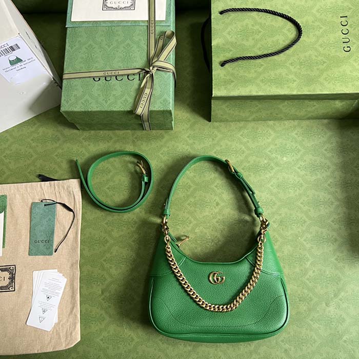 Gucci Women GG Aphrodite Small Shoulder Bag Green Soft Leather Double G