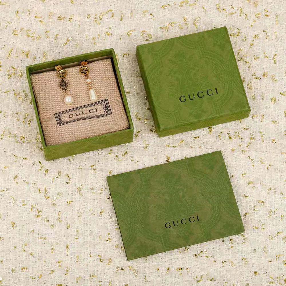 Gucci Women Interlocking G Flower Pearl Earrings