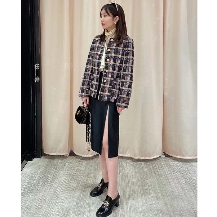 Gucci Women GG Loafer Interlocking G Shiny Black Leather Mid 6 Cm Heel