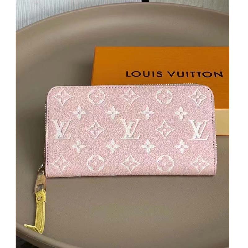Louis Vuitton LV Unisex Zippy Wallet Pink Monogram Empreinte Embossed Supple Grained Cowhide