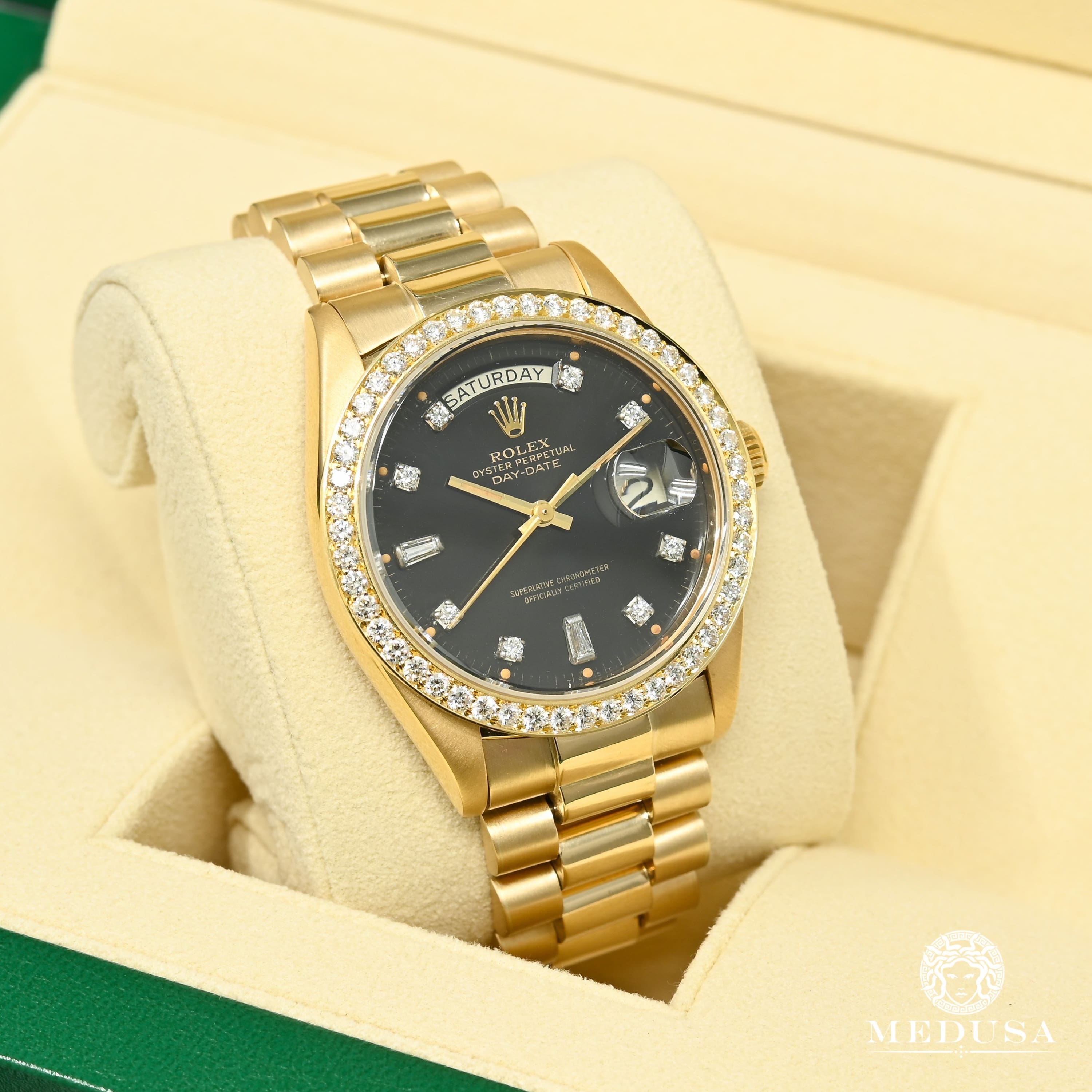 Rolex PRESIDENT DAY-DATE 36MM - BAGUETTE NOIR SMALL BEZEL
