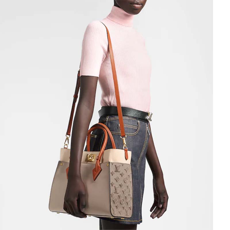 Louis Vuitton LV Women On My Side MM Tote Grey Twist Calfskin Monogram Nappa