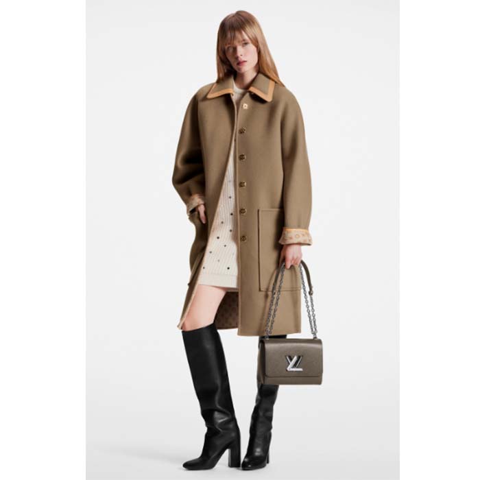 Louis Vuitton Women LV Removable Collar Double Face Coat Wool Silk Ficelle Foncée Brown Regular Fit