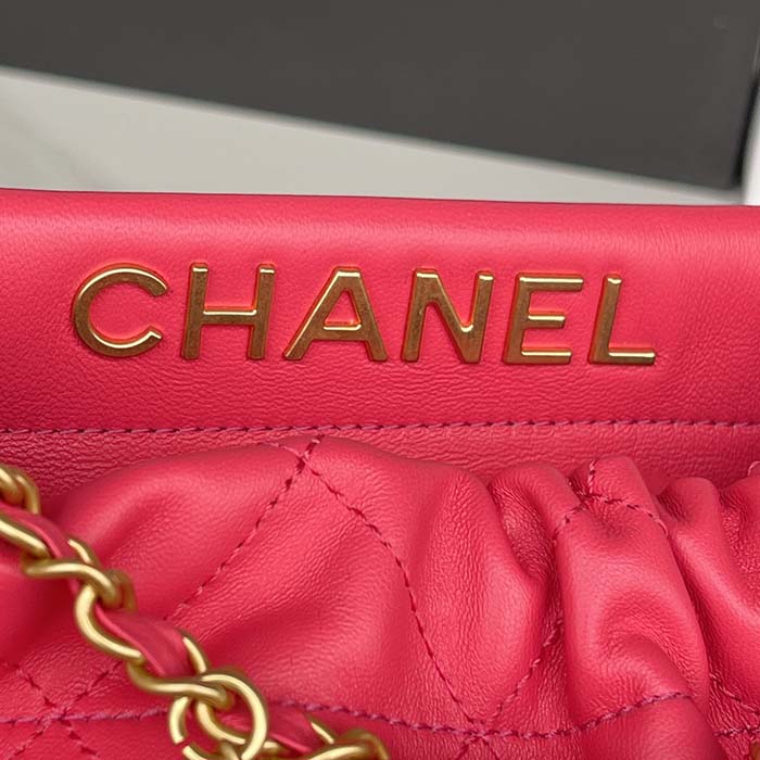 Chanel Women CC Small Bucket Bag Lambskin Resin Gold-Tone Metal Pink