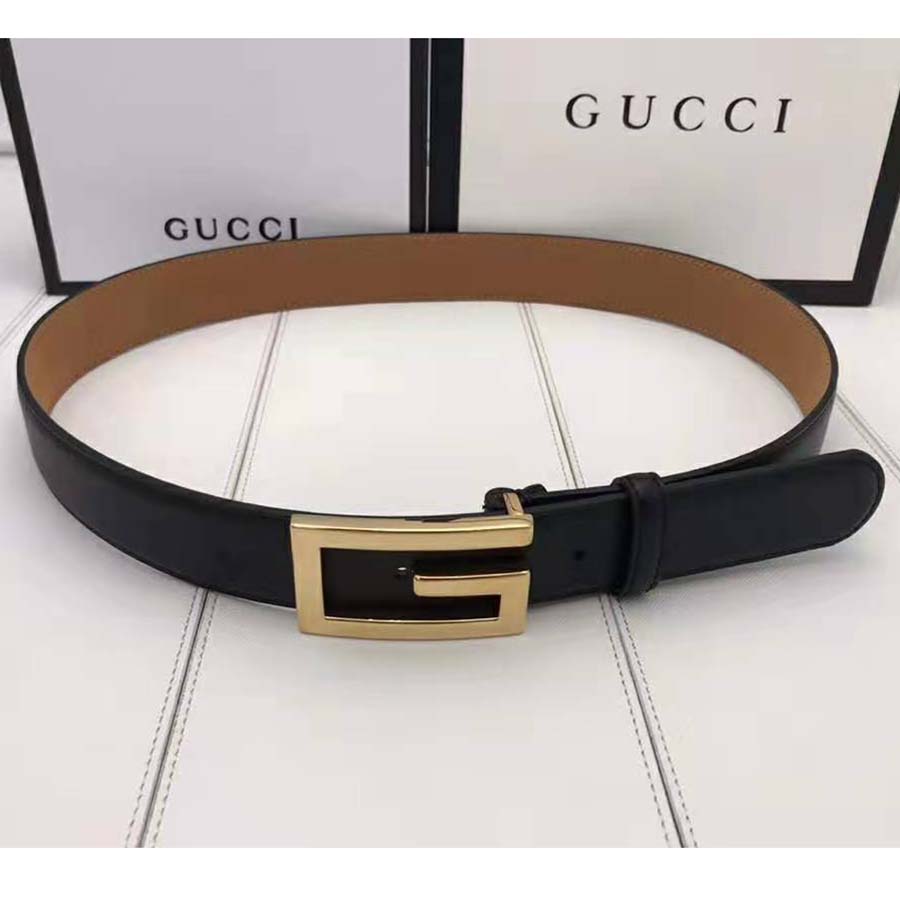 Gucci Unisex Leather Belt with G Buckle-Black