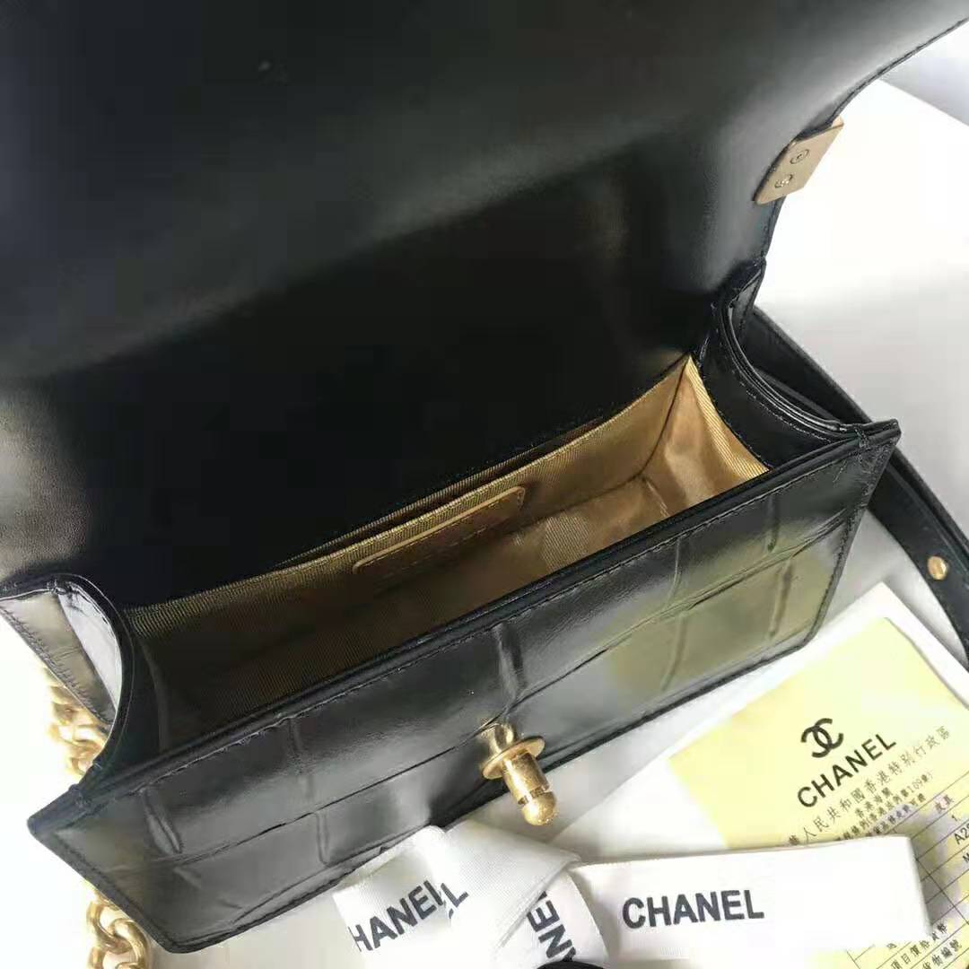 Chanel Women Small Boy Chanel Handbag in Crocodile Embossed Printed Leather