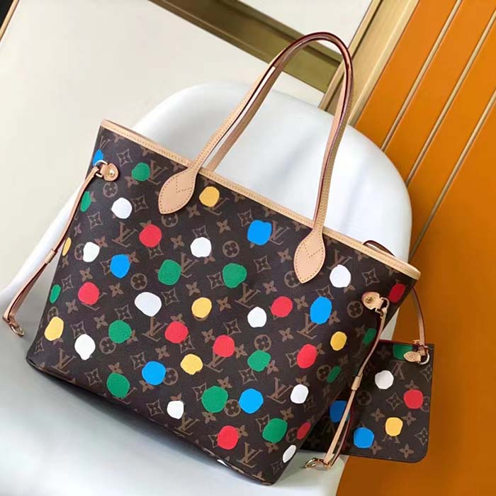 Louis Vuitton Unisex LVxYK Neverfull MM Tote Monogram Coated Canvas 3D Painted Dots Print