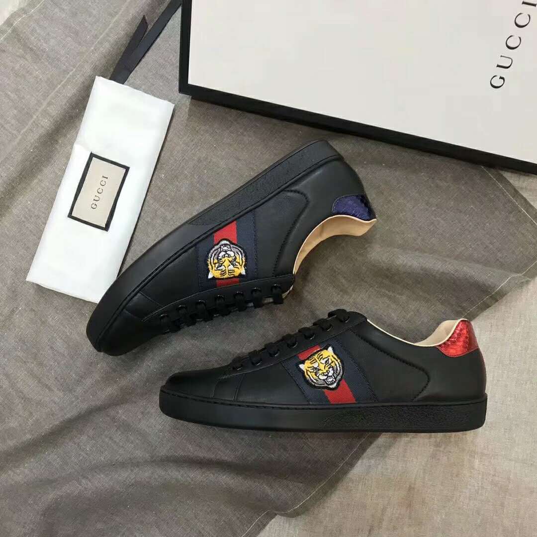 Gucci Men Ace Embroidered Sneaker Shoes with Tiger Web-Black