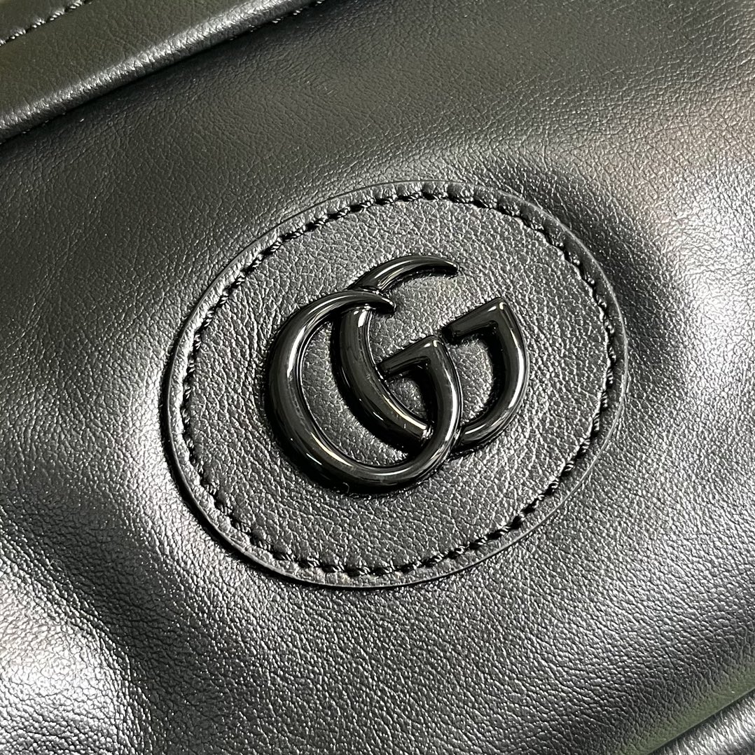 Gucci GG Unisex Shoulder Bag Tonal Double G Black Leather