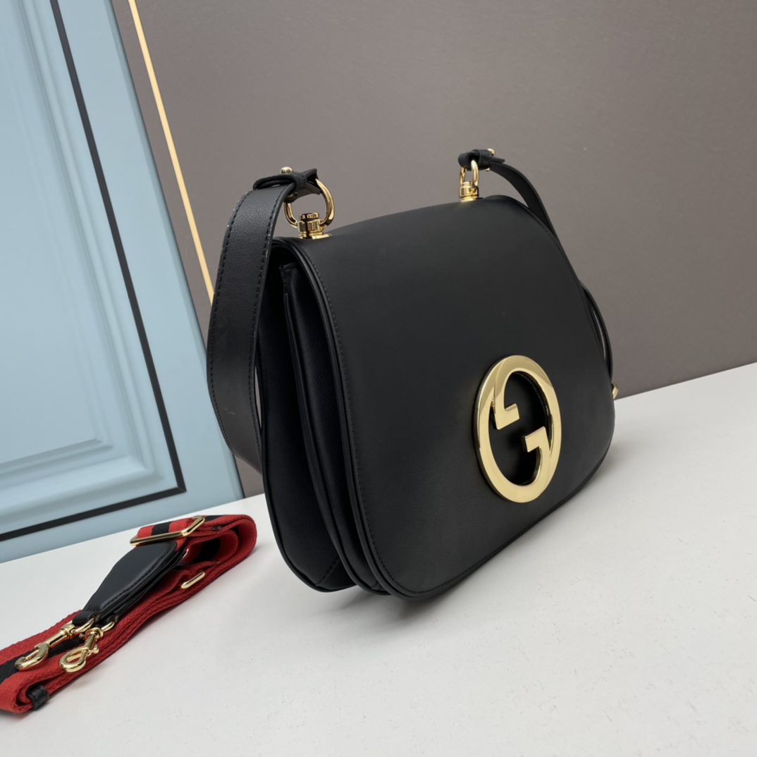 Gucci Women GG Blondie Medium Bag Black Leather Round Interlocking G