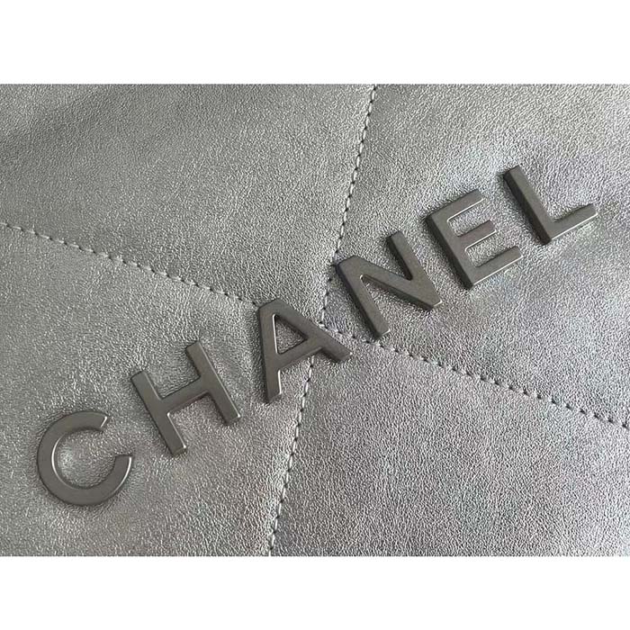 Chanel Women CC 22 Handbag Metallic Calfskin Silver-Tone Metal Silver