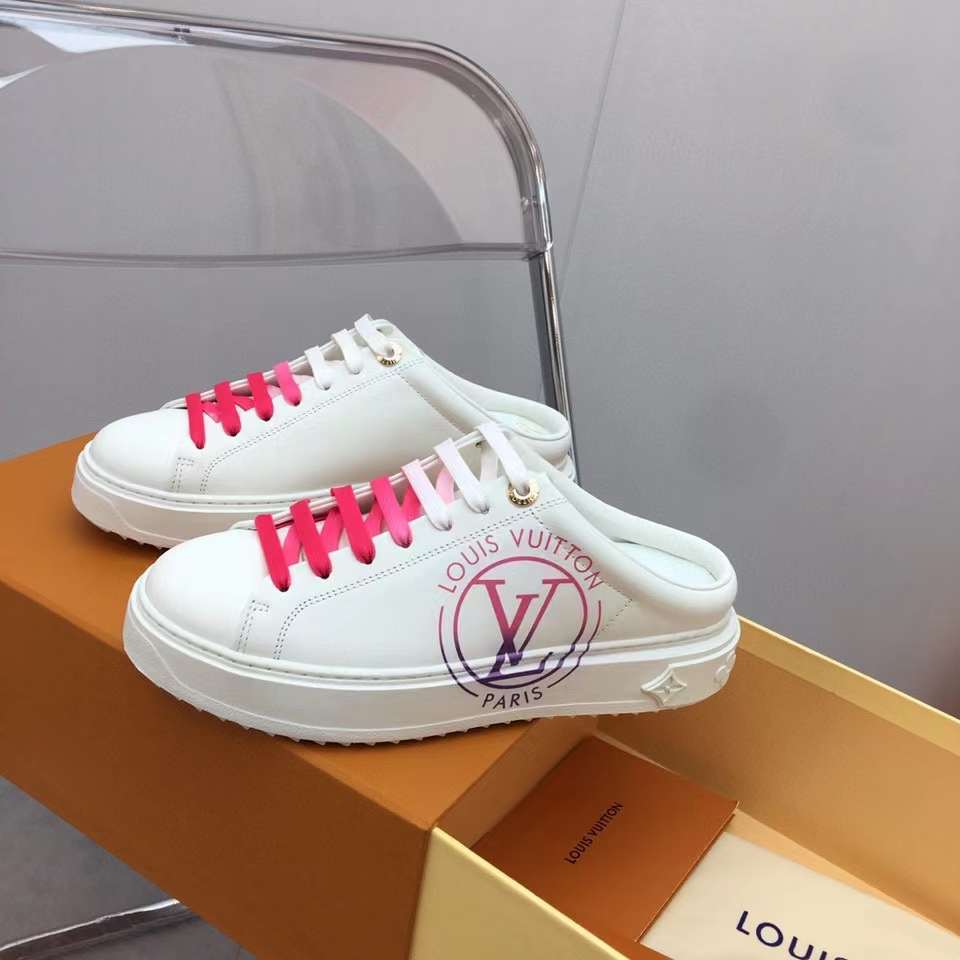 Louis Vuitton Unisex LV Time Out Open-Back Sneaker Fuchsia Pink Printed Calf Leather