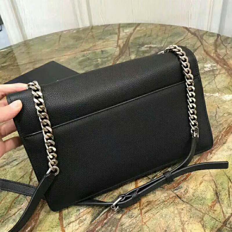 Saint Laurent YSL Women Sunset Medium in Grained Leather-Black