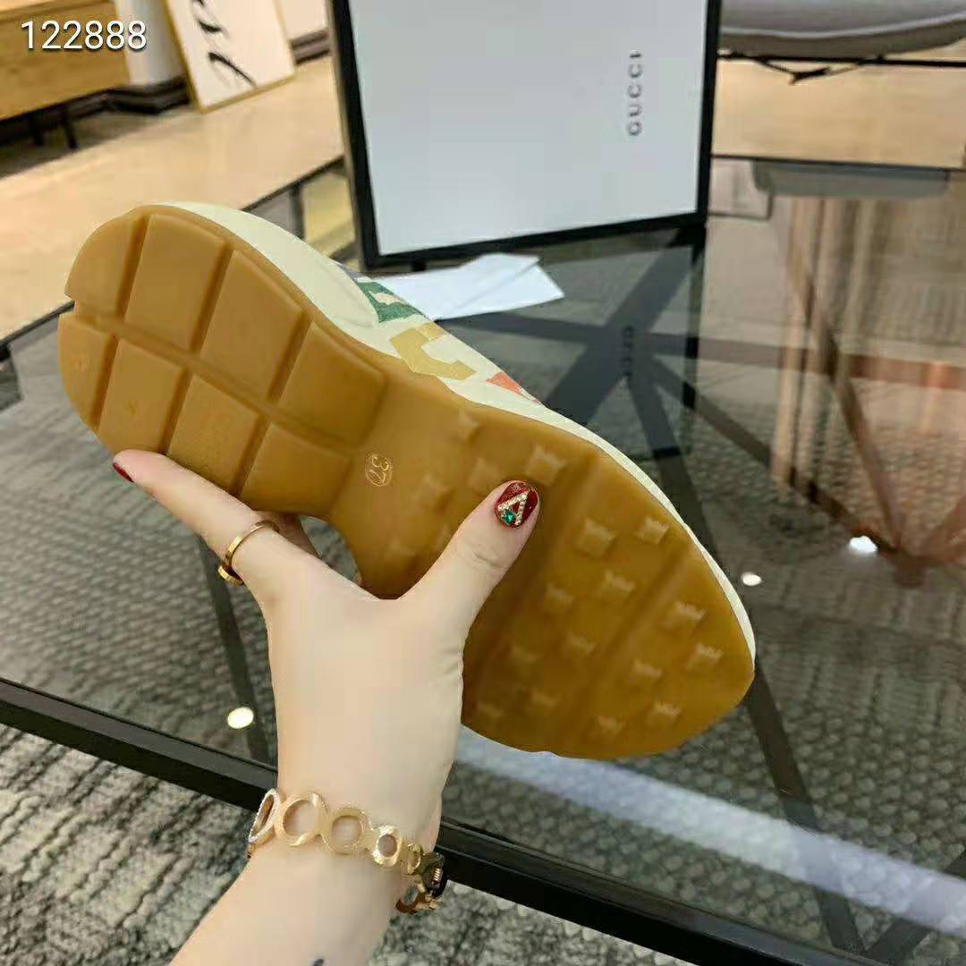 Gucci Women Rhyton Glitter Gucci Leather Sneake-Beige