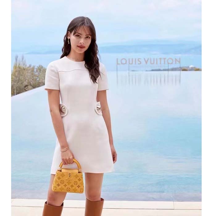 Louis Vuitton LV Women Capucines Mini Handbag Saffron Yellow Calfskin Leather Cowhide Lining