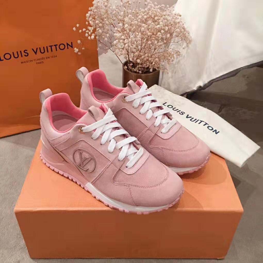 Louis Vuitton LV Women Run Away Sneaker in Suede Calf Leather-Pink