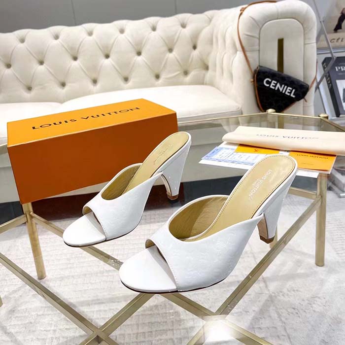 Louis Vuitton LV Women Super Mule White Monogram-Debossed Patent Calf Leather 10 CM Heel