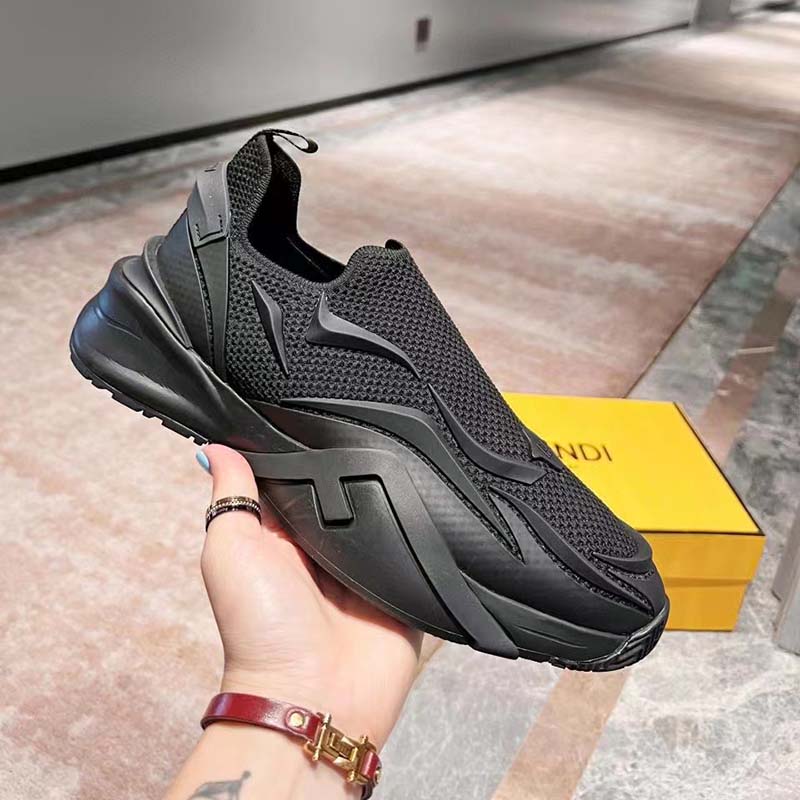 Fendi Unisex FF Fendi Flow Black Mesh Running Sneakers