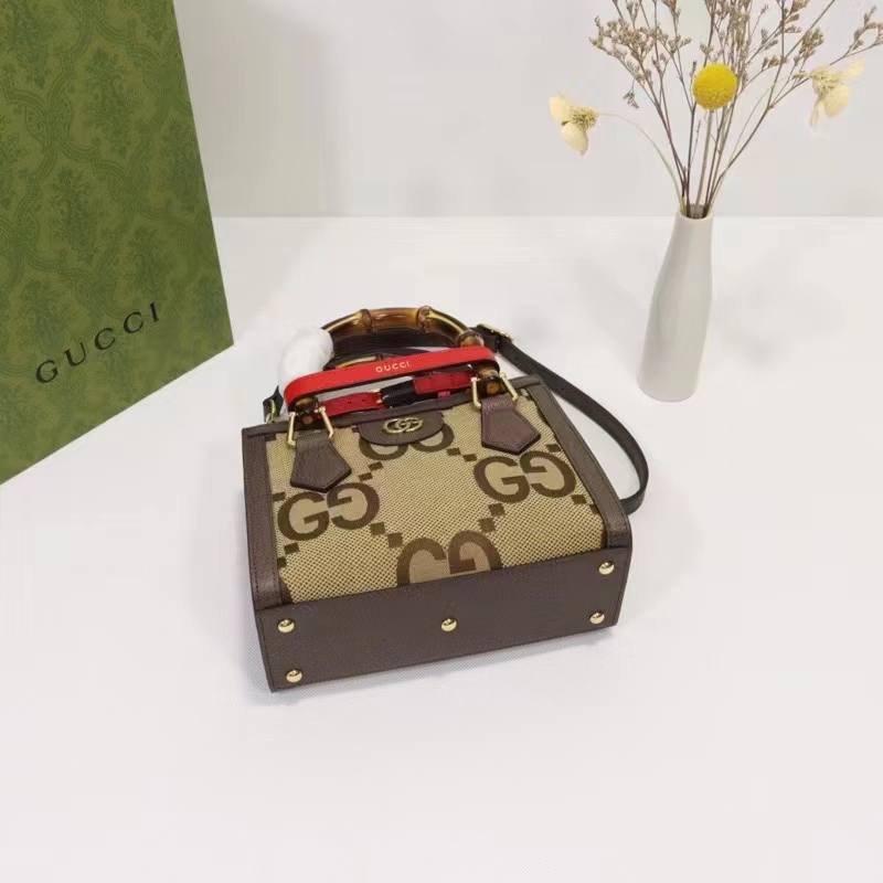 Gucci Unisex Diana Jumbo GG Mini Tote Bag Red Camel Ebony Canvas