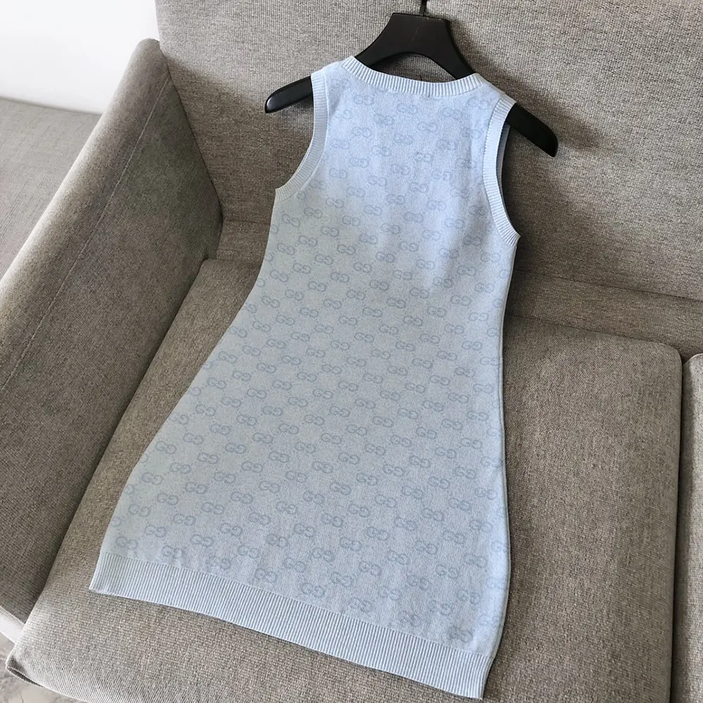 Gucci Women GG Cotton Jacquard Mini Dress-Light Blue 786403XKEPI