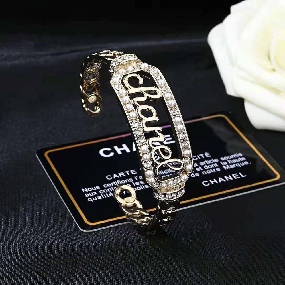 Chanel Women Cuff in Metal Glass Pearls and Strass