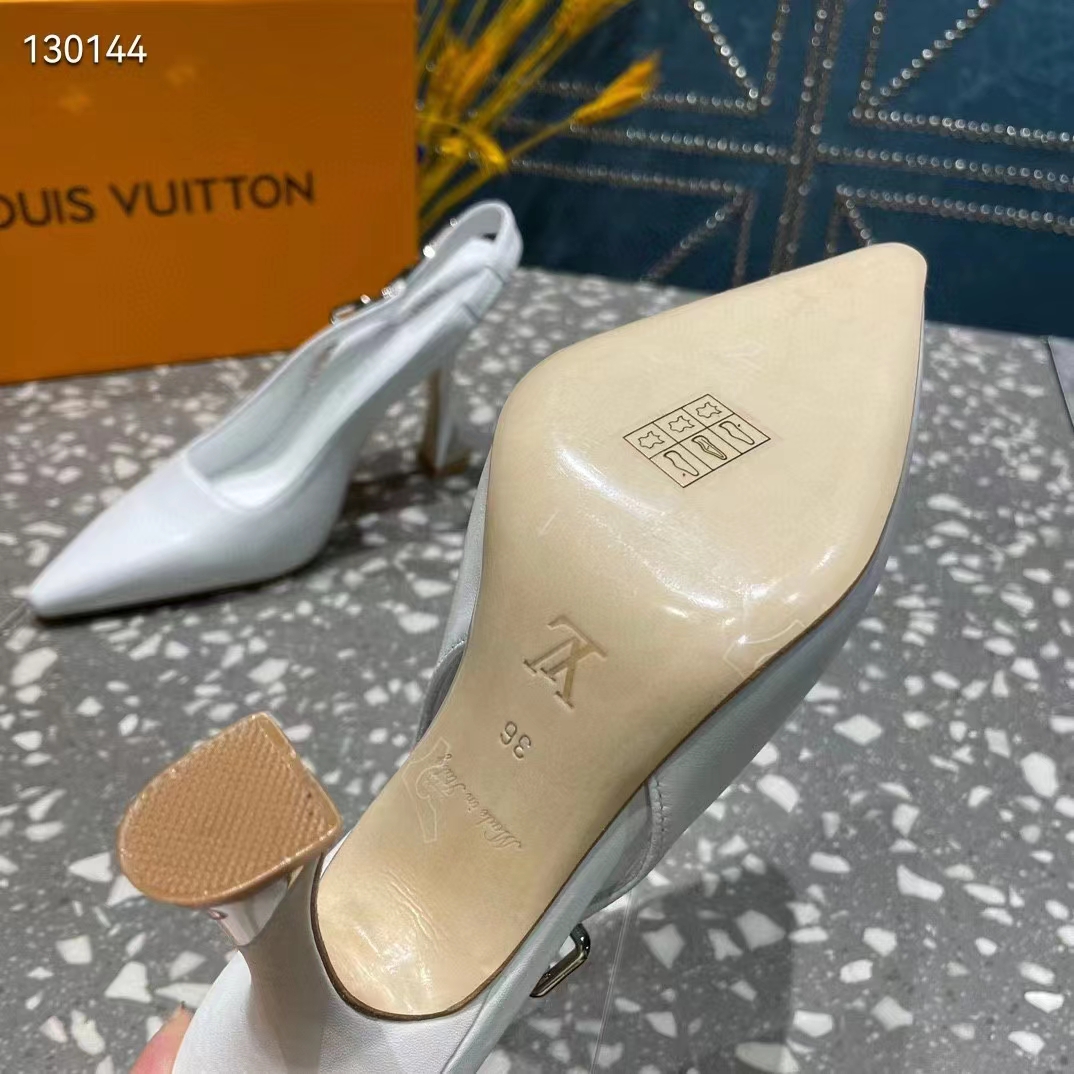 Louis Vuitton LV Women Sparkle Slingback Pump Silver Metallic Calf Leather 9.5 Cm Heel