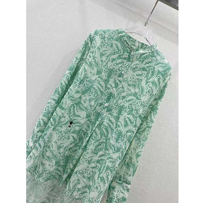 Dior Men CD Blouse Melocoton Sea Green Cotton Voile with Allover Butterfly Motif