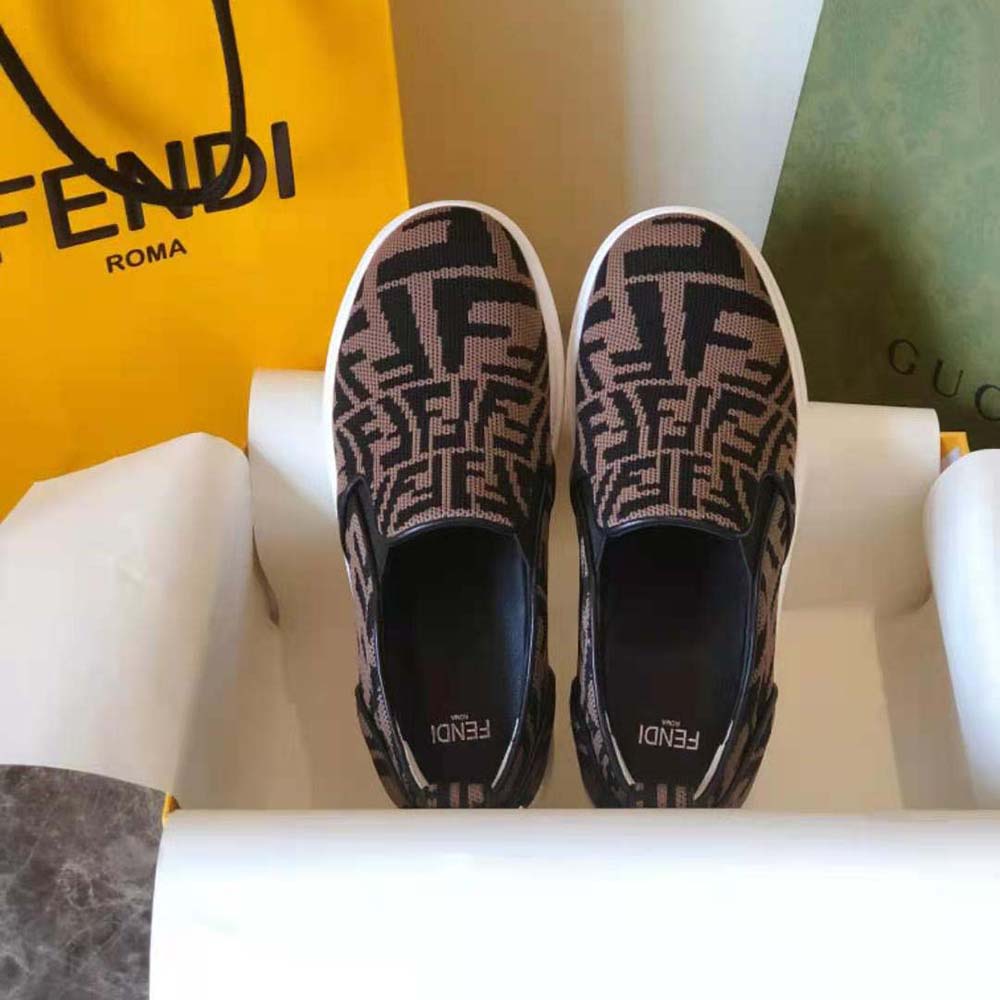 Fendi Women Rise Brown Fabric Slip Ons
